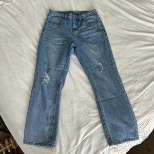 Light Distressed Cropped Mom Jeans